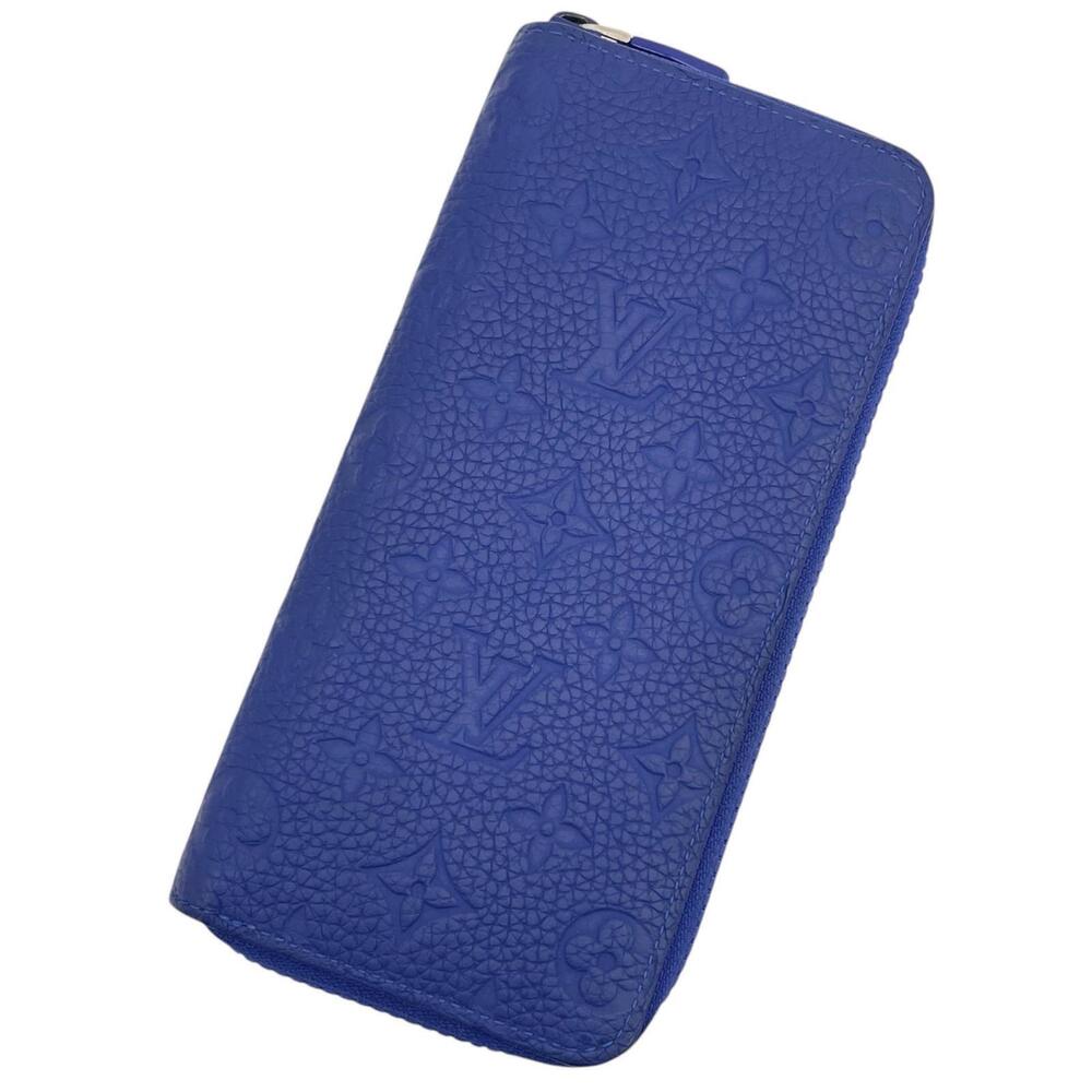 LOUIS VUITTON Zippy Wallet Vertical Monogram Taurillon Round Zipper Long Blue